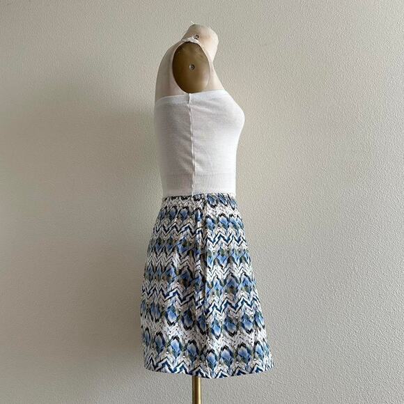 handmade abstract chevron white blue print mini skirt - Picture 2 of 6